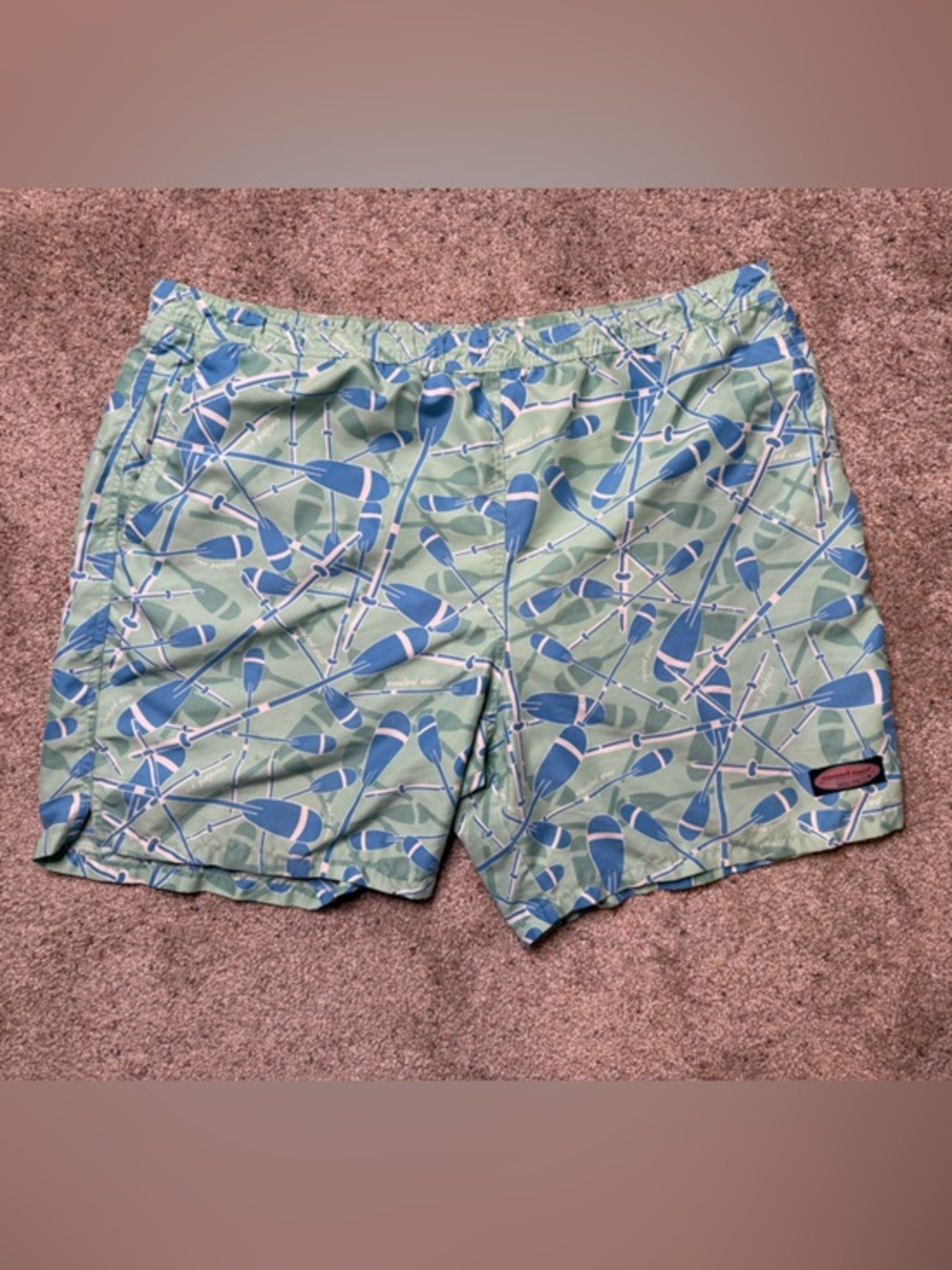 Vineyard Vines Light Green & Blue Paddle Print Swim Trunks